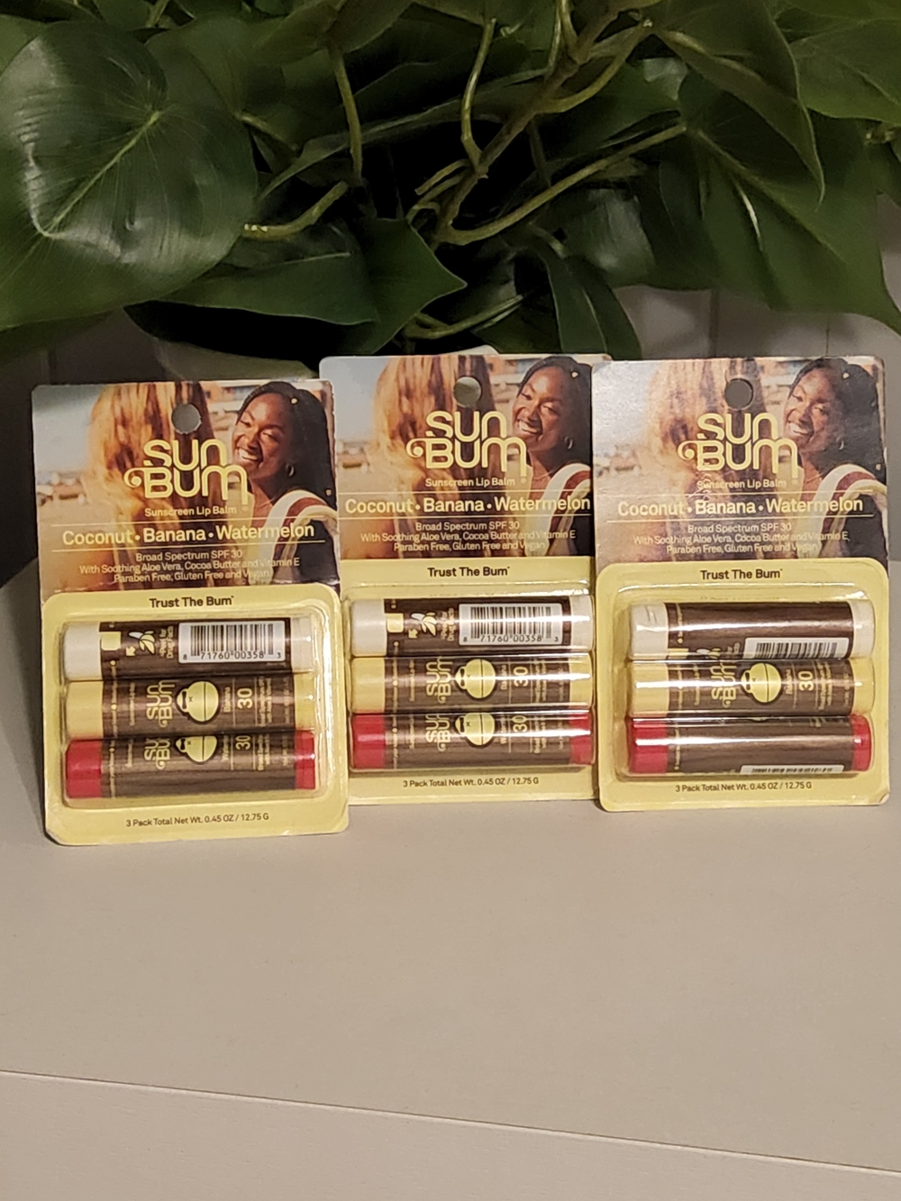Sun Bum 3-Pack Lip Balm Trio — Coconut, Banana & Watermelon